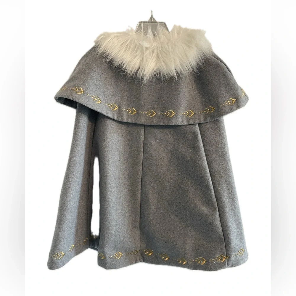 Disney Frozen II Gray Elsa Anna Cape with Faux Fur Collar Girls Size 7/8 - Picture 2 of 7